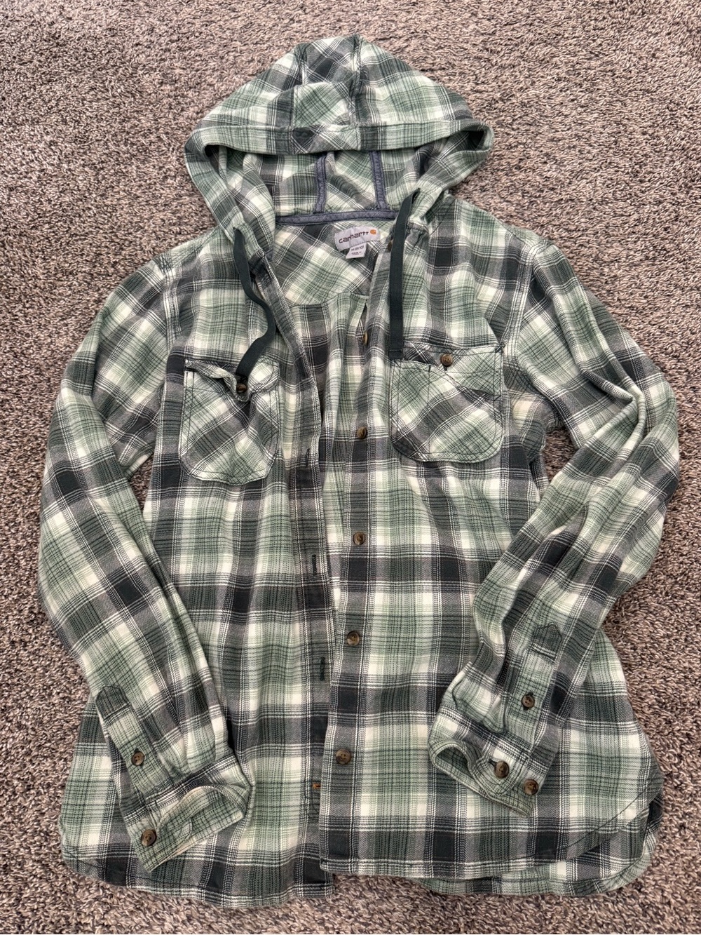 Carhartt Green Plaid Hooded Flannel Shirt